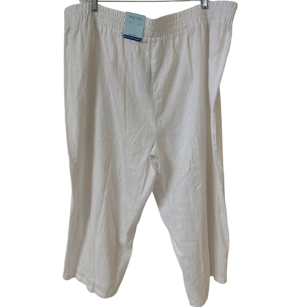 NWT Blue Sol 3X White Linen Blend Crop Pants Flat Front, Elastic Back, Tie Front - Picture 2 of 5